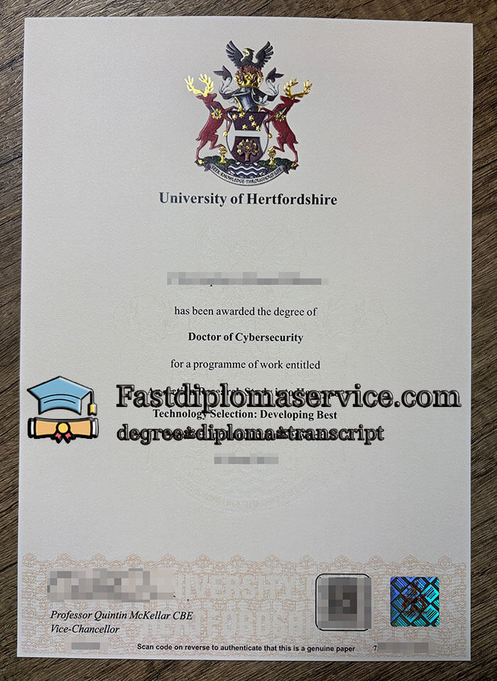 University of Hertfordshire certificate