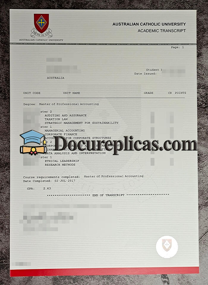 purchase realistic Australian Catholic University Transcript