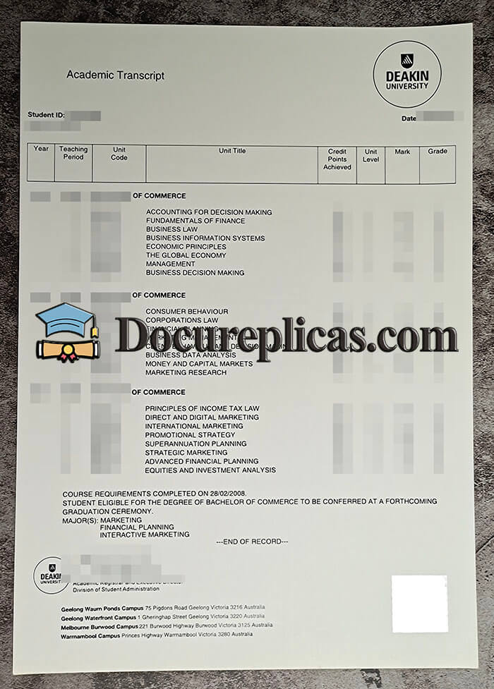 purchase realistic Deakin University Transcript
