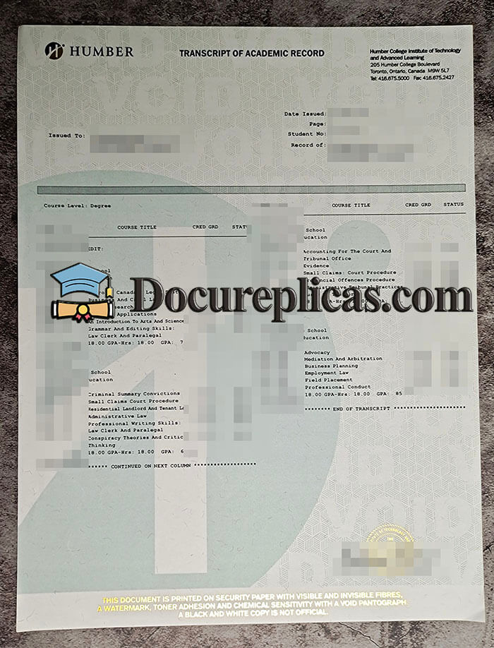 purchase realistic Humber College Transcript