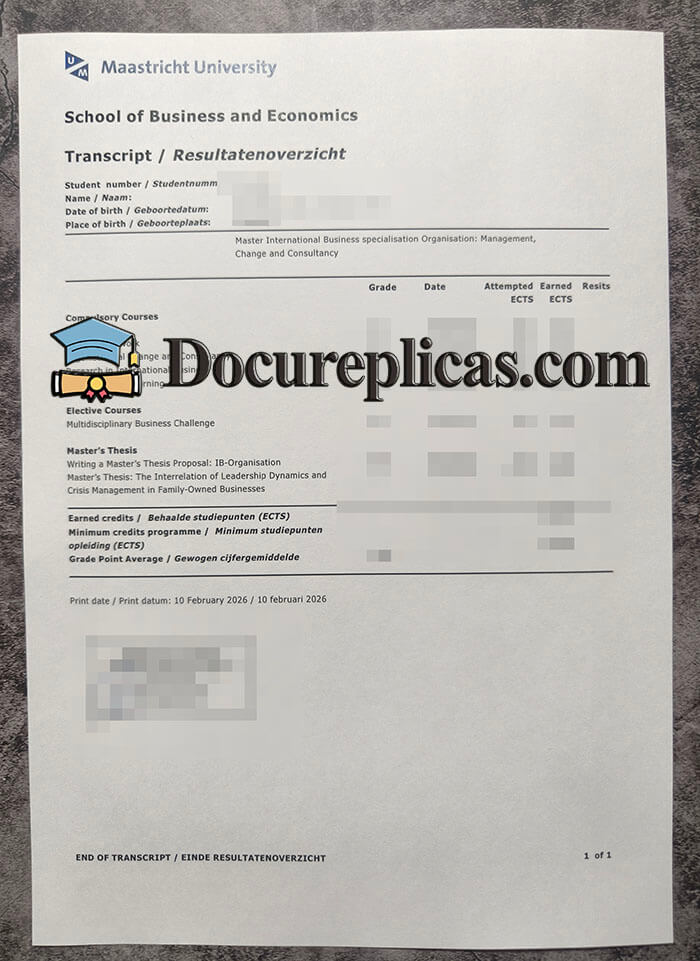 purchase realistic Maastricht University Transcript