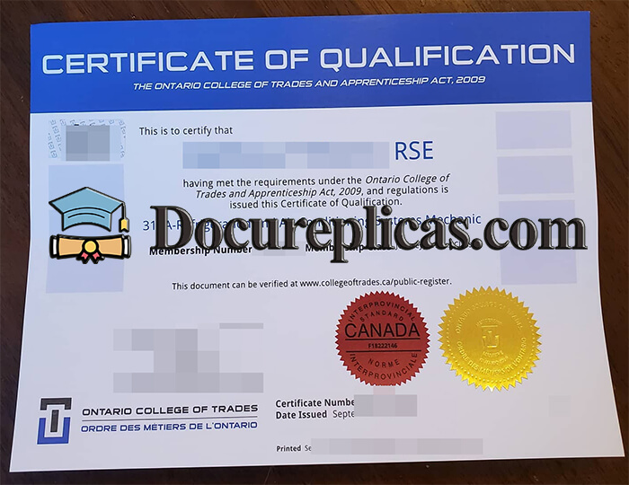 purchase realistic Ontario College of Trades and Apprenticeship certificate