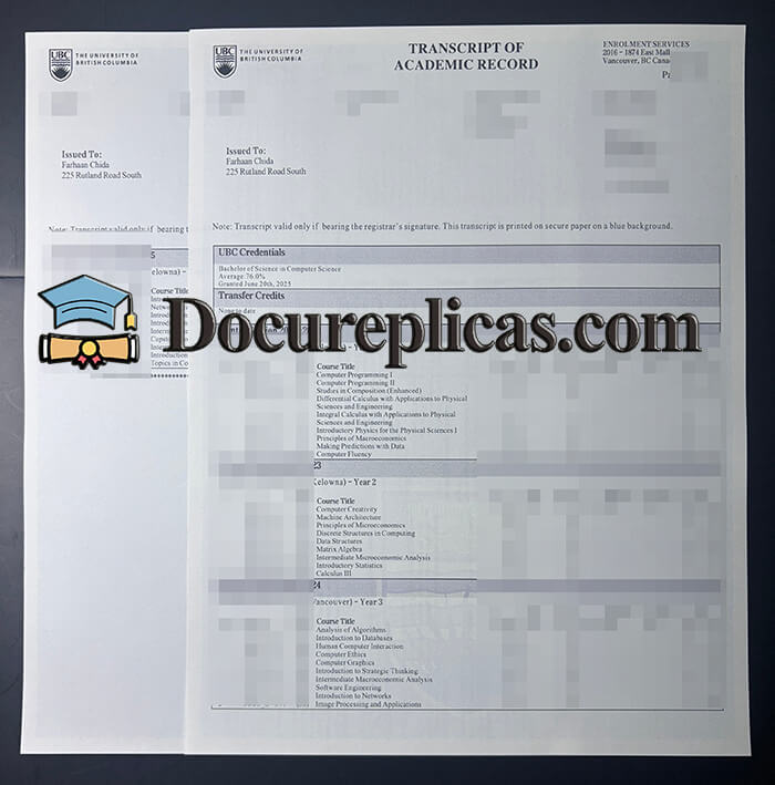 purchase realistic University of British Columbia Transcript