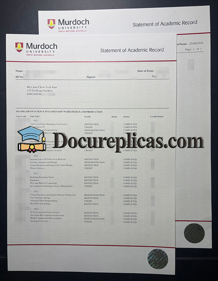 purchase realistic Murdoch University Transcript