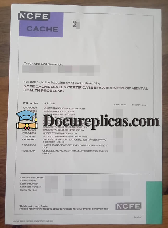 purchase realistic NCFE CACHE Level 2 Certificate Transcript