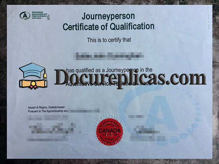 purchase realistic Saskatchewan Journeyperson Certificate of Qualification