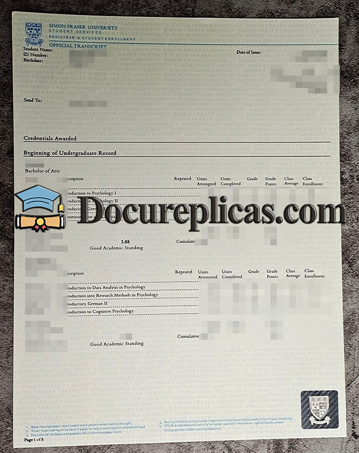 purchase realistic Simon Fraser University Transcript