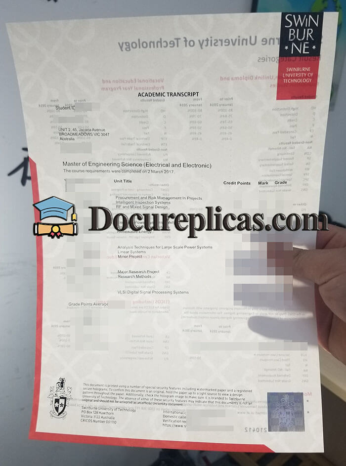 purchase realistic Swinburne University of Technology Transcript