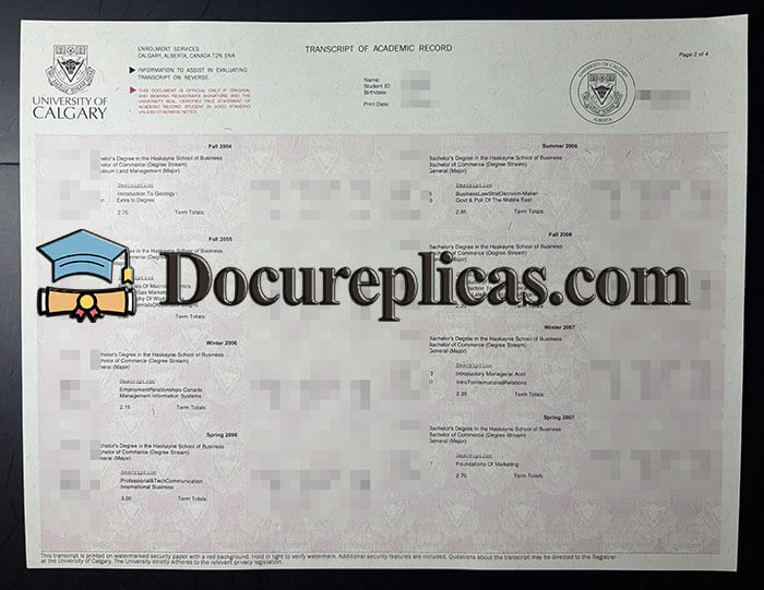 purchase realistic University of Calgary Transcript