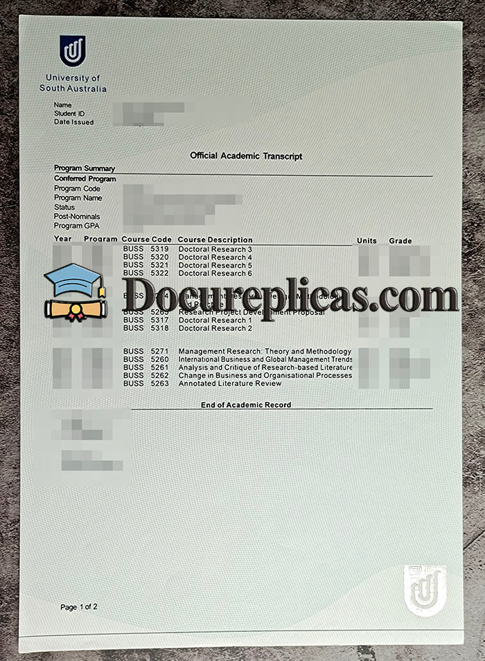 purchase realistic University of South Australia Transcript