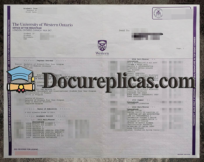 purchase realistic University of Western Ontario Transcript
