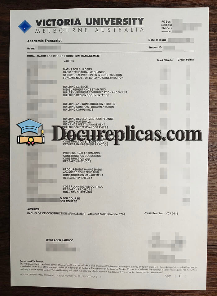 purchase realistic Victoria University Transcript