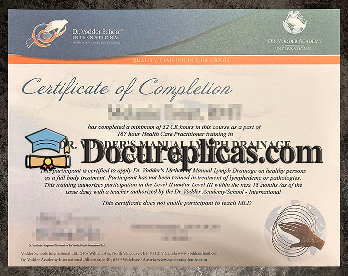 purchase realistic Vodder School International certificate