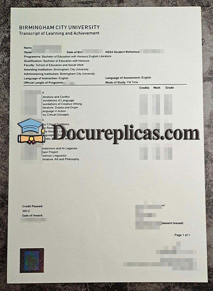 purchase realistic Birmingham City University Transcript