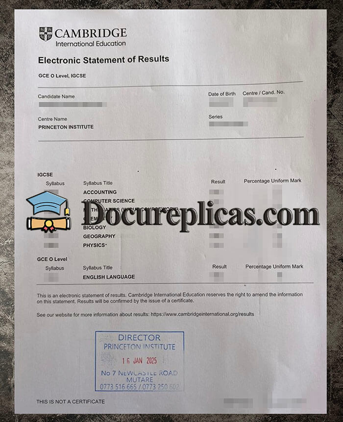 purchase realistic Cambridge Electronic Statement of Results