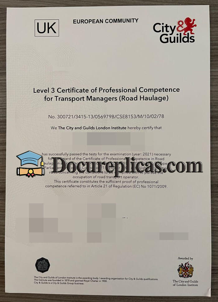 purchase realistic City & Guilds Level 3 Certificate of Professional Competence for Transport Managers