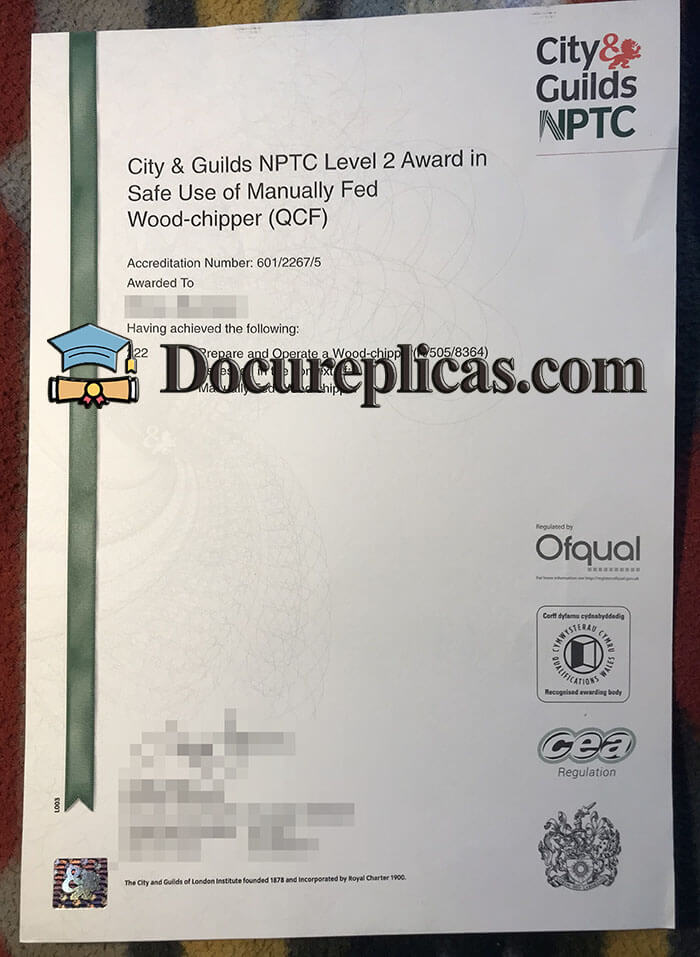 purchase realistic City & Guilds NPTC Level 2 Award certificate
