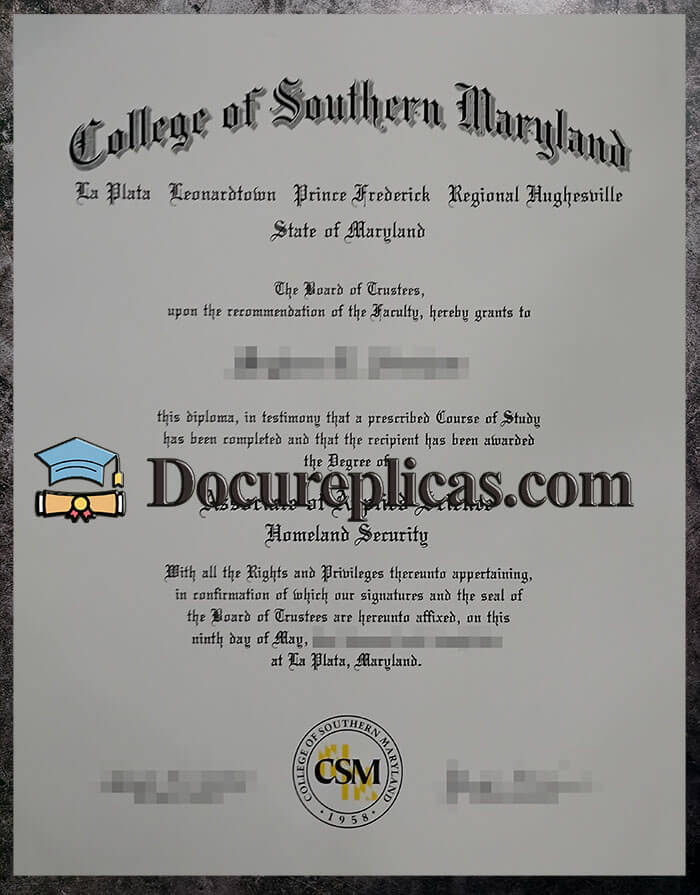 purchase realistic College of Southern Maryland diploma