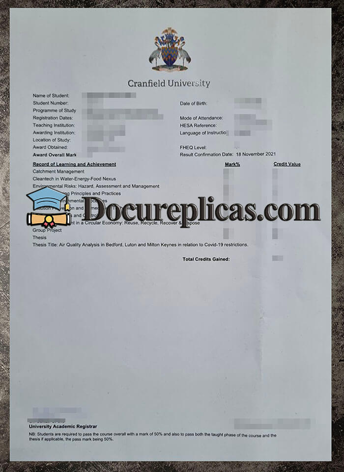purchase realistic Cranfield University Transcript