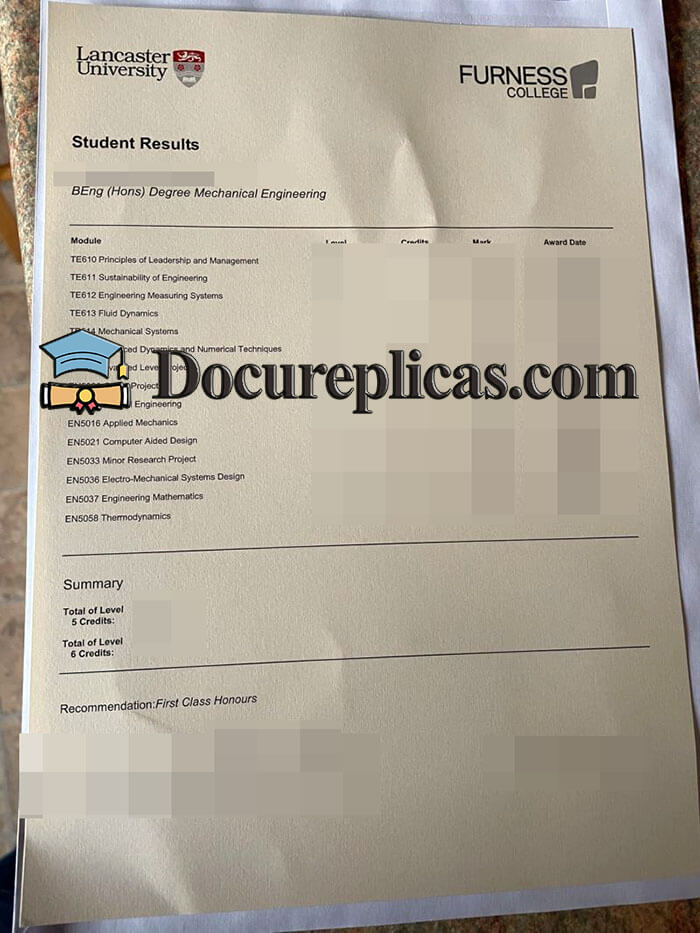 purchase realistic Lancaster University Furness College Transcript