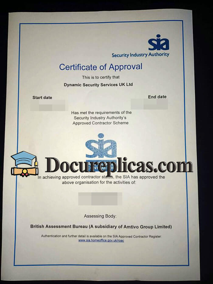 purchase realistic Security Industry Authority Certificate of Approval