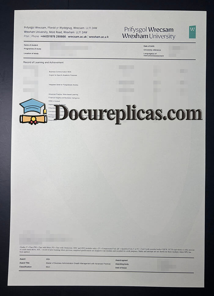 purchase realistic Wrexham University Transcript